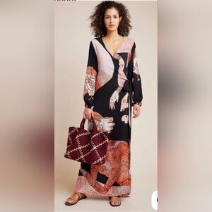 Anthropologie Black and Orange Maxi Dress